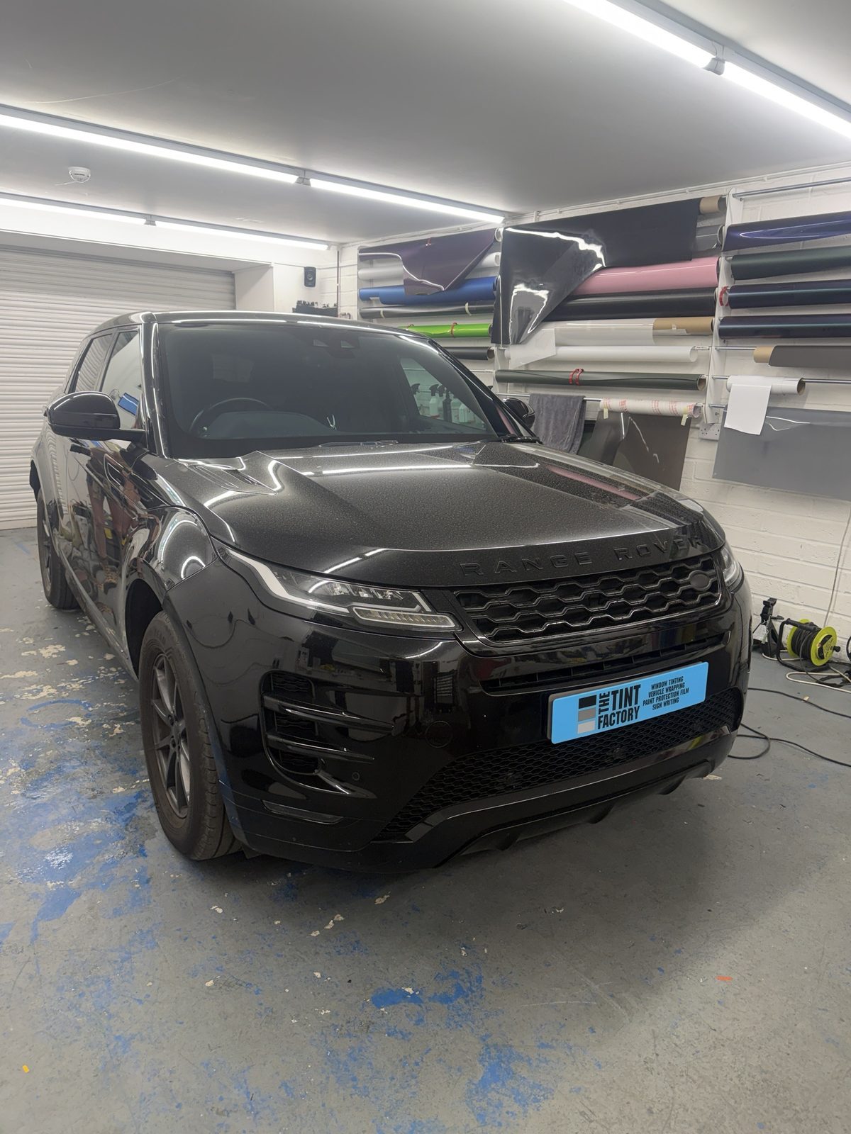 Black Range Rover Evoque in The Tint Factory workshop
